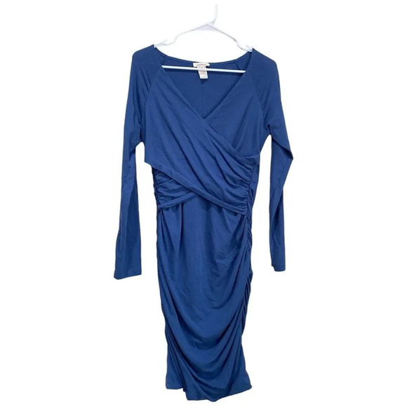 SUNDANCE Eternal Compliment Ruched Dress Blue Long Sleeve Size Medium - Picture 2 of 7